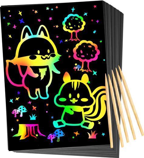 QXNEW Scratch Rainbow Art For Kids: Magic Scratch Off Paper Children Art  Crafts Set Kit Supplies Toys Black Scratch Sheets Notes Cards For Boys